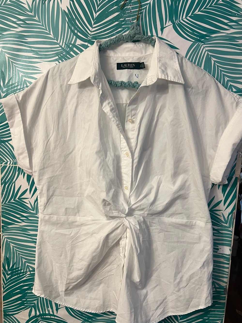 Lauren Ralph Lauren White Tie-Front Button Shirt Sz L